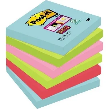 Post-it Super Sticky Notes 76x76 mm, 5-farbig, 6x90 Blatt