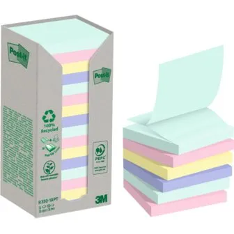 Post-it® Recycling Z-Notes, 76 x 76 mm, 16 Blöcke, sortiert