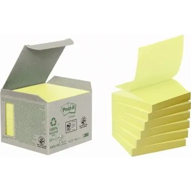 Post-it Recycling Z-Notes 76 x 76 mm, gelb, 6 x 100 Blatt