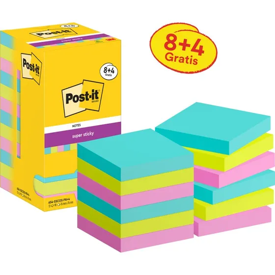 Post-it® Super Sticky Notes Cosmic Collection 76x76 mm, 8+4 Gratis, 12 Blöcke