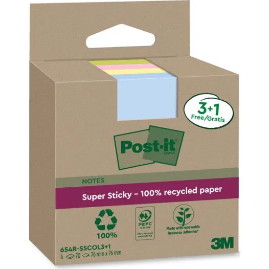 Post-it Super Sticky 100% Recycling Notizen 76x76mm