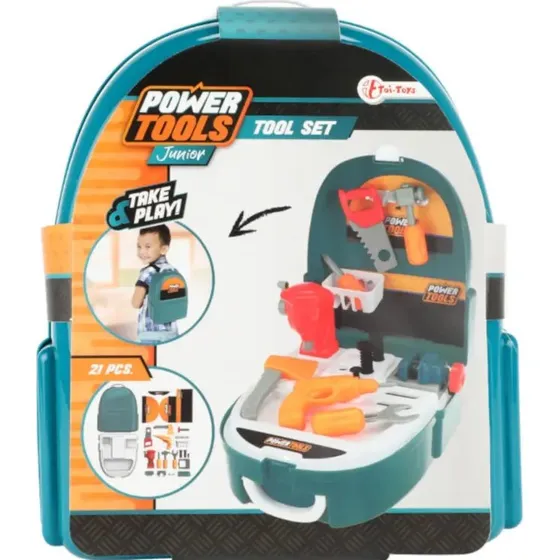 Toi-Toys POWER TOOLS Werkzeugset Rucksack 21-teilig