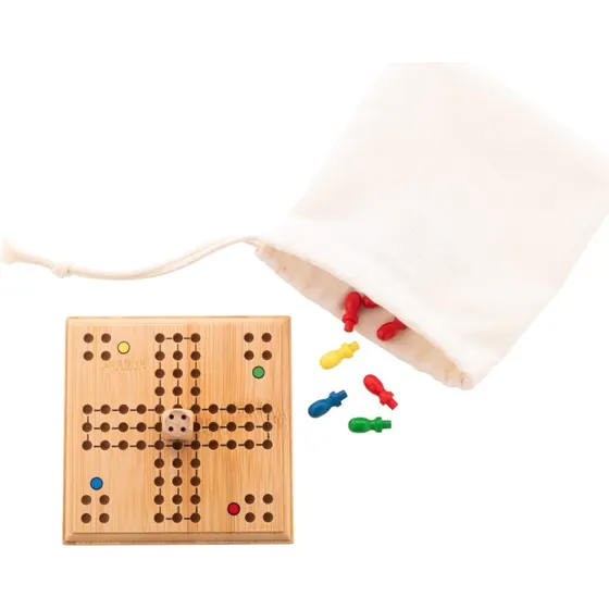 Arcus Ludo-Spiel aus Bambus im Baumwollbeutel