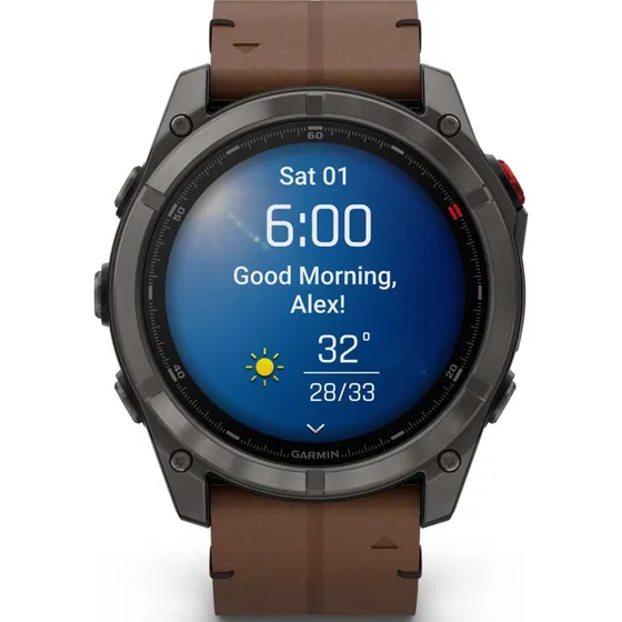 Garmin fēnix 8 Pro 51mm AMOLED Titan DLC-Carbongrau braunes Lederband