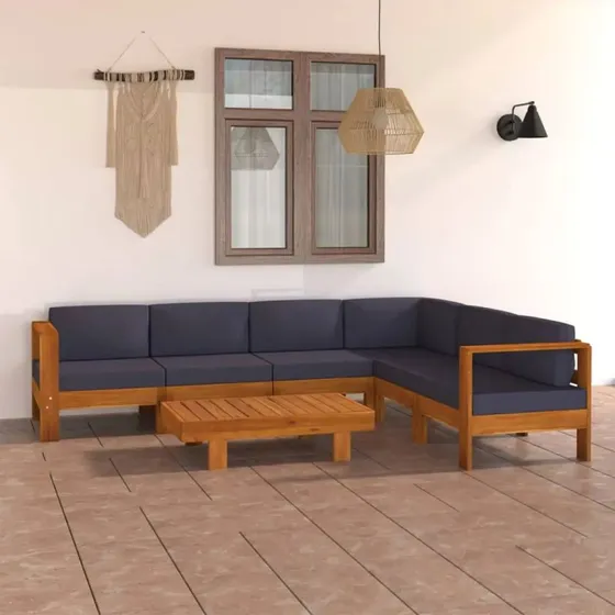 vidaXL 7-tlg. Garten-Lounge-Set Akazienholz dunkelgrau