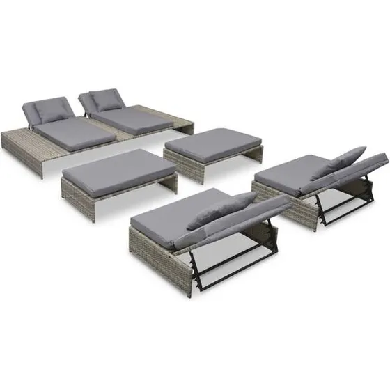 vidaXL 5-teilig Garten-Lounge-Set Poly Rattan Grau