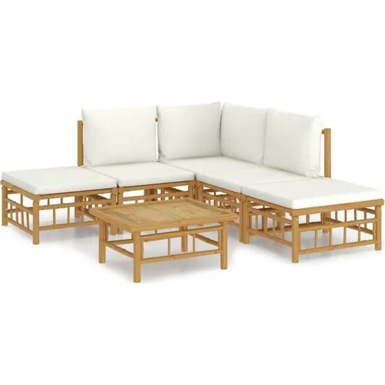 Bambus-Garten-Lounge-Set 6-tlg. cremeweiß