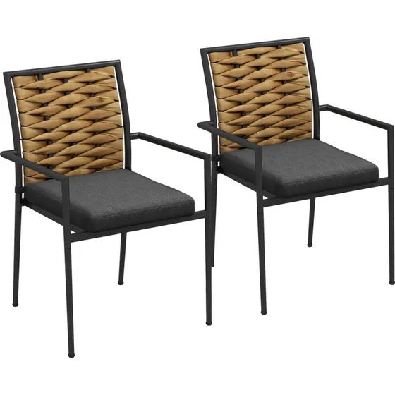 Outsunny Rattan Gartenstuhl 2er-Set, Stapelbar, Schwarz, 57 x 58 x 87 cm