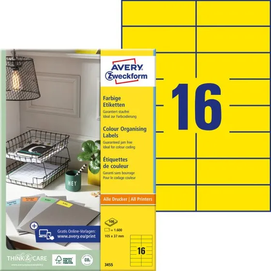 Avery Zweckform 3455 Gelbe Etiketten 105 x 37 mm