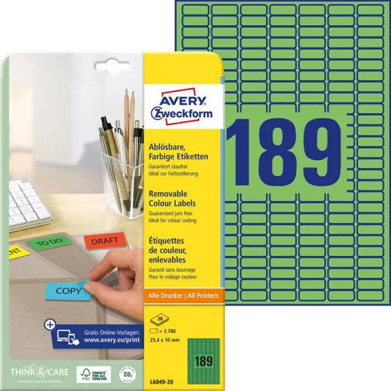 Avery Zweckform L6049-20 grüne Etiketten 25,4 x 10 mm