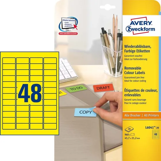 Avery Zweckform Etiketten 45,7x21,2 mm gelb, 960 St.