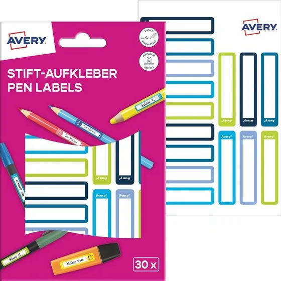 Avery Stift-Etiketten, Papier, 10 x 50 mm, blau/grün, 30 Stück