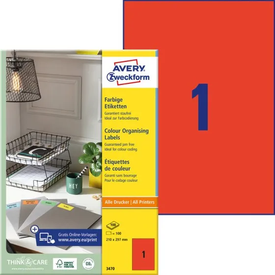 AVERY Zweckform Universal-Etiketten rot, 210 x 297 mm