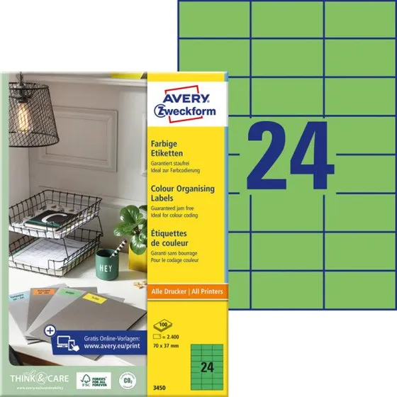 Avery Zweckform 3450 Farbige Etiketten 70x37 mm, grün, 2400 St.