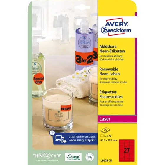Avery Zweckform Stick&Lift Etiketten 38,1 x 21,2 mm gelb, 25 Bögen
