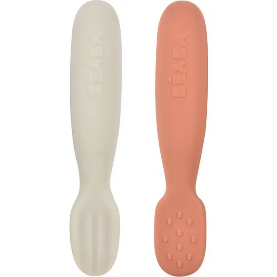 Beaba Silikon-Babylöffel-Beißring 2tlg. Terrakotta/Samtgrau