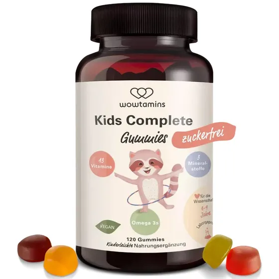 wowtamins KIDS Complete zuckerfrei | 120 vegane Fruchtgummis