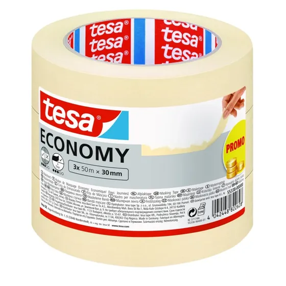 tesa Kreppband 3er Pack 30 mm x 50 m transparent