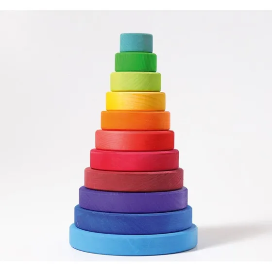 Grimm's Scheibenturm aus Buchenholz, 10 Scheiben, Regenbogenfarben