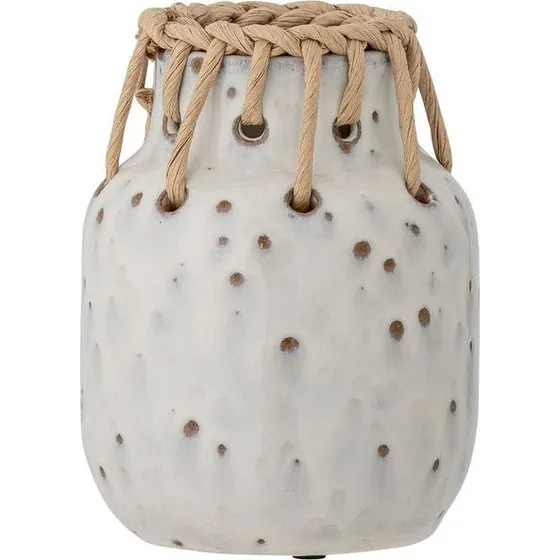Bloomingville Keramikvase Luna mit Rattan-Verzierung, grau