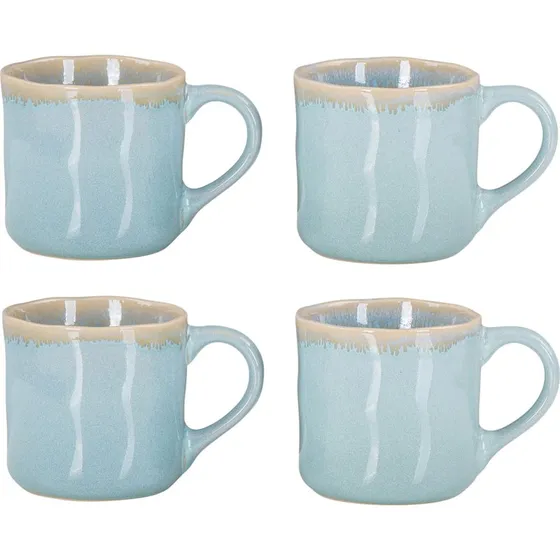 Steingut 4er Set Kaffeebecher Grün 350ml