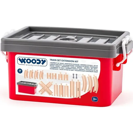 Woody 20-teiliges Schienenset mit Kreuzung in Box