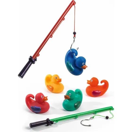 Djeco Regenbogen-Badeenten mit Angelruten (5 Stück, 8 cm)