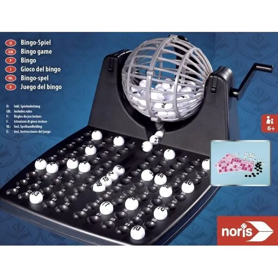 Noris Bingotrommel mit 90 Kugeln, Chips & Bingoblöcken