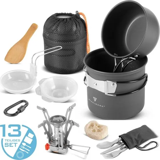 STAHLWERK Camping Kochgeschirr-Set Alu Gaskocher