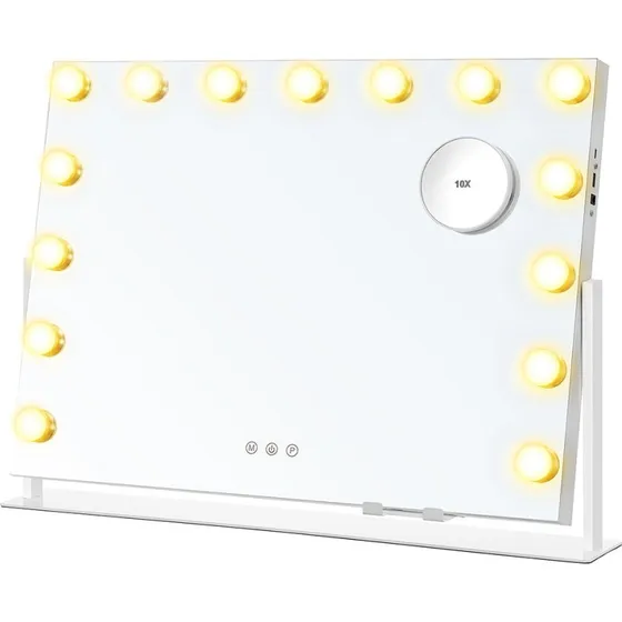 SONGMICS Schminkspiegel 15 LED, mattweiß, 58 x 43 cm