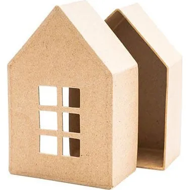 Pappmaché-Haus Schachtel, 5 cm tief, naturbelassen oder bemalbar