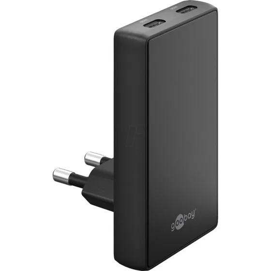 Goobay 75725 USB-C PD GaN Dual-Ladegerät 90° Flat 65 W schwarz