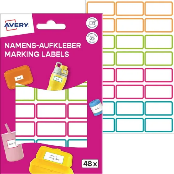 AVERY Namens-Etiketten 15x32 mm, farbig sortiert, 48 Stück
