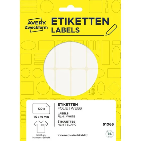 Avery Zweckform Namens-Etiketten 76 x 19 mm, weiß, ablösbar