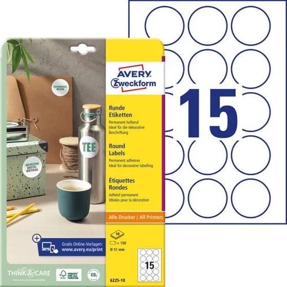Avery Zweckform 6225-10 Runde Etiketten 51 mm, 150 Stück