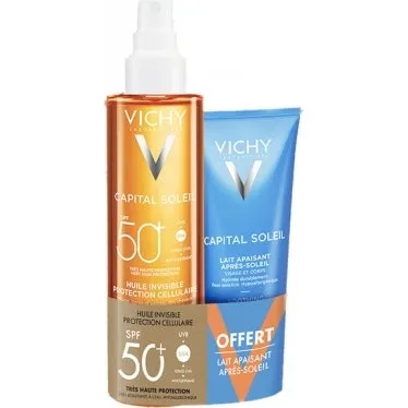 Vichy Capital Soleil Unsichtbares Öl SPF50+ 200 ml + After-Sun-Milch 100 ml