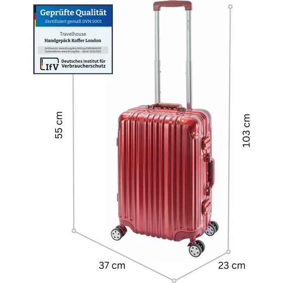 Travelhouse London Kabinenkoffer 55x37x23cm 47L Alu-Rahmen TSA-Schloss