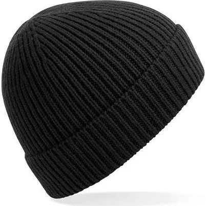 Beechfield Engineered Knit Ribbed Beanie, Schwarz, One Size