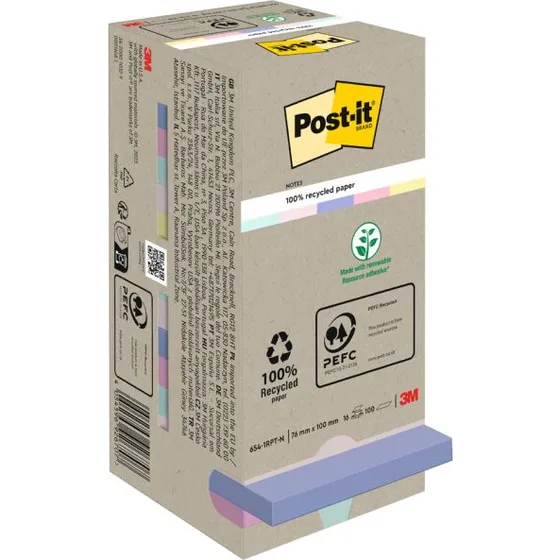 Post-it Recycling Notes 76 x 76 mm, 100 Blatt, mehrfarbig