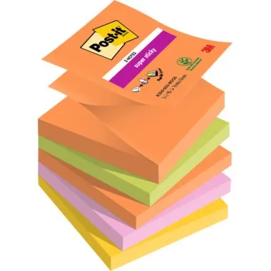 Post-it Super Sticky Z-Notes Boost, 76 x 76 mm, 5x90 Blatt, sortiert