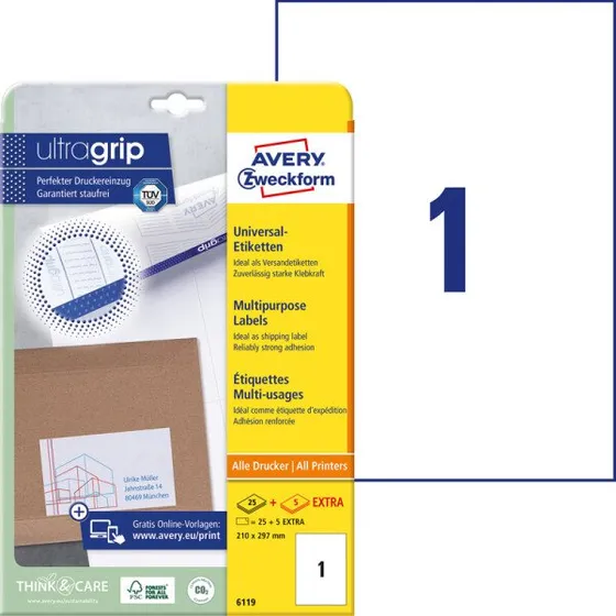 AVERY Zweckform 6119 Universal-Etiketten 210 x 297 mm weiß