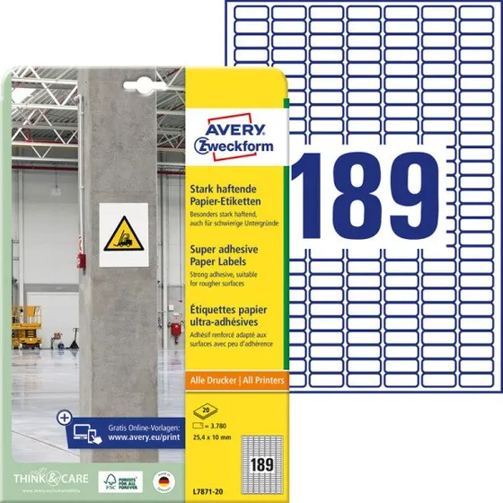 AVERY Zweckform Power-Etiketten L7871-20 weiß 25,4 x 10 mm