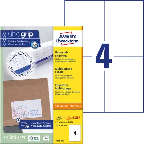 Avery Zweckform Universal-Etiketten 105 x 148 mm weiß