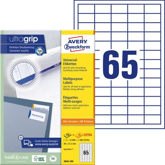 AVERY Zweckform Universal-Etiketten 38 x 21,2 mm weiß