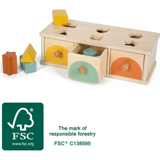 Smallfoot Montessori Sortierspiel, Holz-Schubladenbox mit 6 Farbsteinen