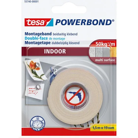 tesa Powerbond Montageband INDOOR 1,5 m x 19 mm, farblos