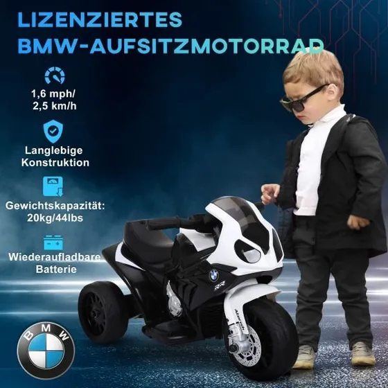 HOMCOM Elektro Kindermotorrad BMW S1000RR Schwarz 66x37x44 cm