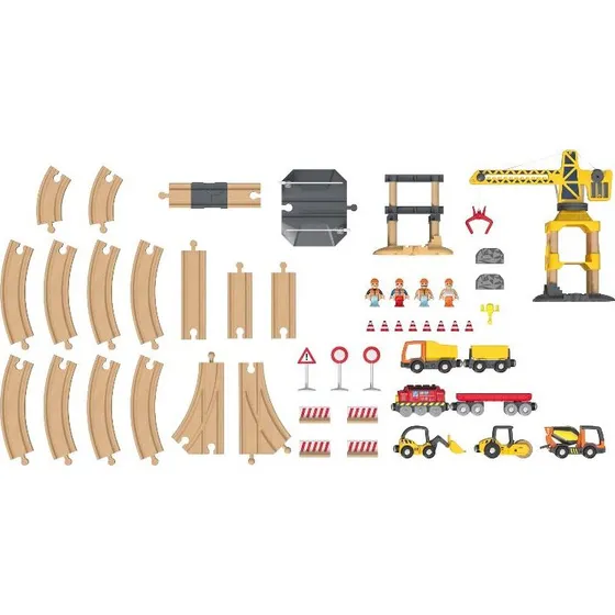 Lupilu Holz Eisenbahnset Baustelle 59 tlg. FSC batteriebetrieben