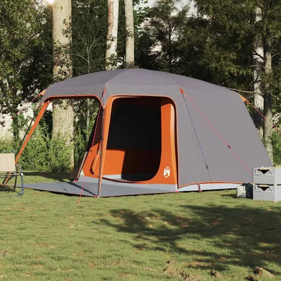 vidaXL Campingzelt 5 Personen mit Vorzelt Grau-Orange wasserdicht