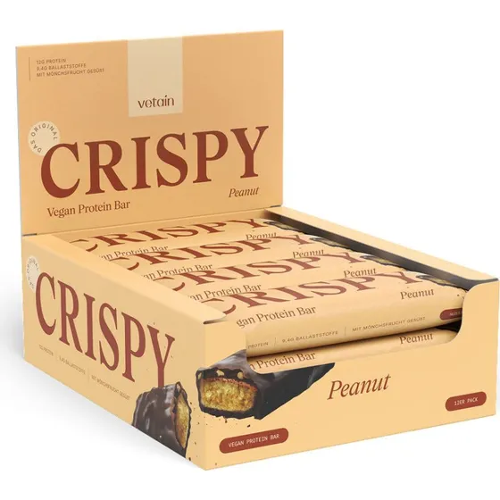 Vetain CRISPY Veganer Proteinriegel Peanut 12er Pack